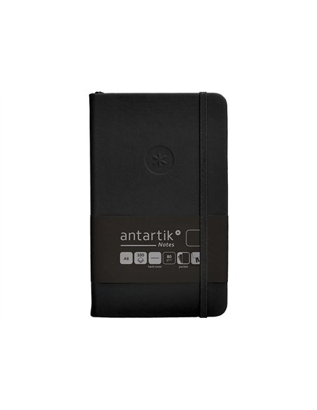 Carnet a6 antartik notes papier uni ivoire couverture rigide fermeture elastique 100pages 80gr coloris noir.