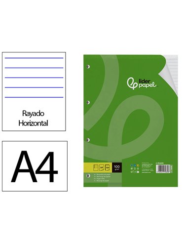 Bloc-notes liderpapel 100 feuilles encollées 100g a4 100 g/m2 ligné horizontal marge 4 trous.