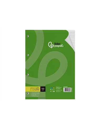 Bloc-notes liderpapel 100 feuilles encollées 100g a4 100 g/m2 ligné horizontal marge 4 trous.