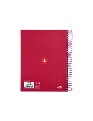 Cahier spirale antartik a5 14,8x21cm 240p 90g/m2 5x5mm 6 trous coil-lock coloris framboise.