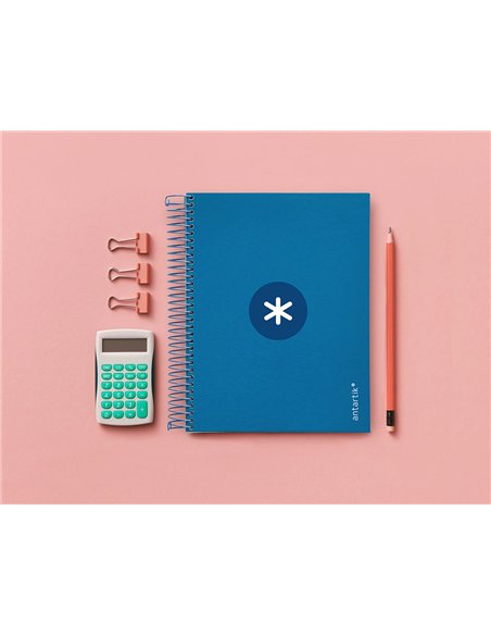 Cahier spirale antartik a5 14,8x21cm 240p 90g/m2 5x5mm 6 trous coil-lock coloris bleu marine.