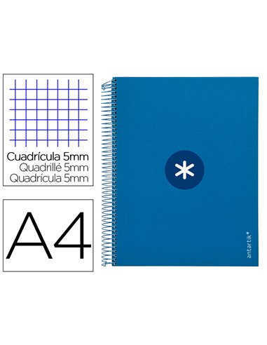 Cahier spirale antartik a4 240p 90g remborde 5x5mm microperfore 5 bandes 4 trous coloris bleu marine.