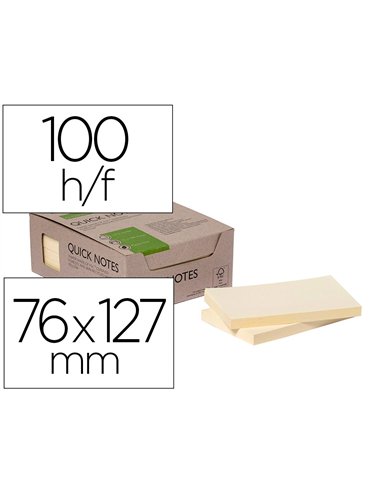 Bloc notes q-connect quick notes 76x127mm 100f adhesives repositionables coloris jaune pack 12 unites.