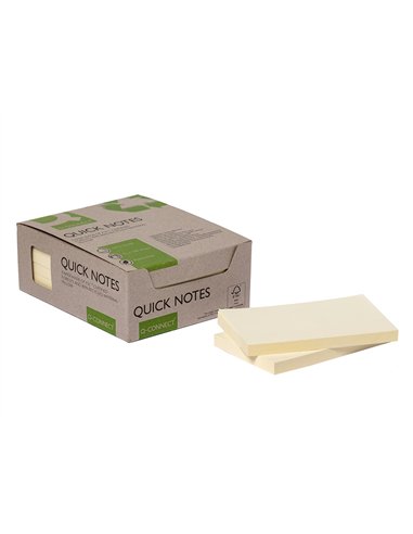 Bloc notes q-connect quick notes 76x127mm 100f adhesives repositionables coloris jaune pack 12 unites.