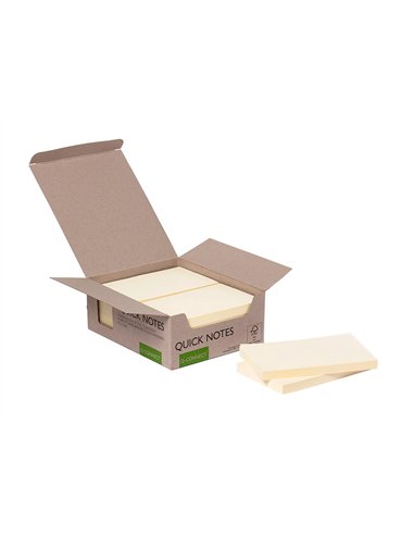 Bloc notes q-connect quick notes 76x127mm 100f adhesives repositionables coloris jaune pack 12 unites.