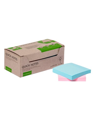 Bloc notes q-connect quick notes 76x76mm 100f adhesives repositionables monochrome rose ou bleu pastel pack 12 unites.