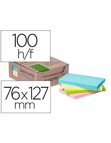 Bloc notes q-connect quick notes 76x127mm 100f adhesives repositionables coloris pastel assortis pack 12 unites.