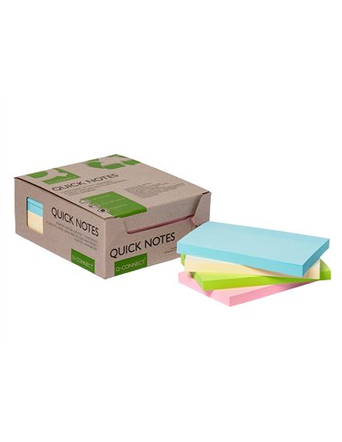 Bloc notes q-connect quick notes 76x127mm 100f adhesives repositionables coloris pastel assortis pack 12 unites.
