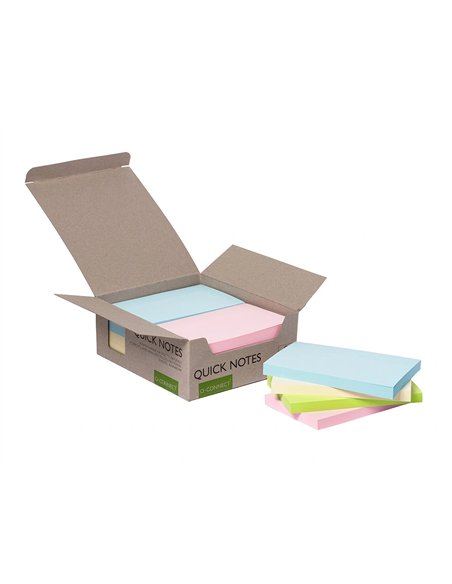 Bloc notes q-connect quick notes 76x127mm 100f adhesives repositionables coloris pastel assortis pack 12 unites.