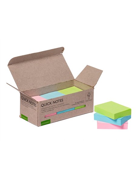 Bloc notes q-connect quick notes 38x51mm 100f adhesives repositionables coloris pastel assortis pack 12 unites.