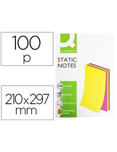 Bloc notes q-connect quick notes 210x297m 100f electro statiques repositionables coloris neon.