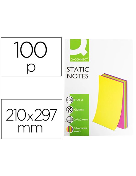 Bloc notes q-connect quick notes 210x297m 100f electro statiques repositionables coloris neon.