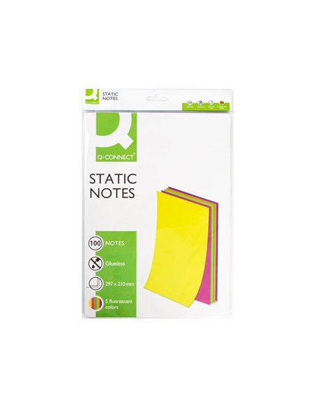 Bloc notes q-connect quick notes 210x297m 100f electro statiques repositionables coloris neon.