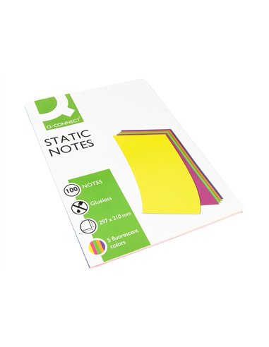 Bloc notes q-connect quick notes 210x297m 100f electro statiques repositionables coloris neon.