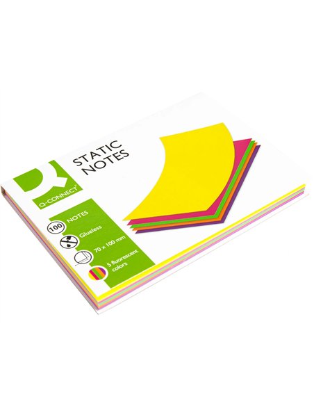 Bloc notes q-connect quick notes 70x100mm 100f electo statiques repositionables coloris neon.