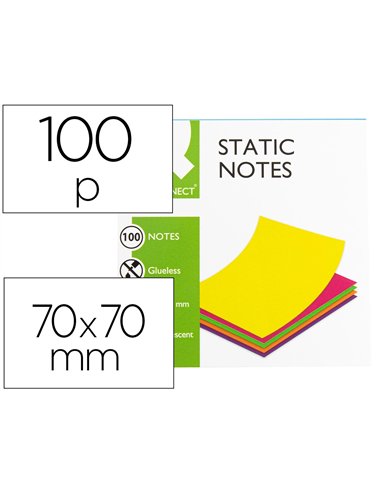 Bloc notes q-connect quick notes 70x70mm 100f electro statiques repositionables coloris neon.