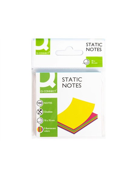 Bloc notes q-connect quick notes 70x70mm 100f electro statiques repositionables coloris neon.