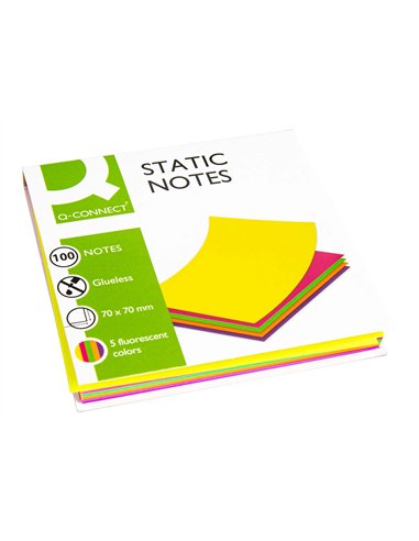 Bloc notes q-connect quick notes 70x70mm 100f electro statiques repositionables coloris neon.