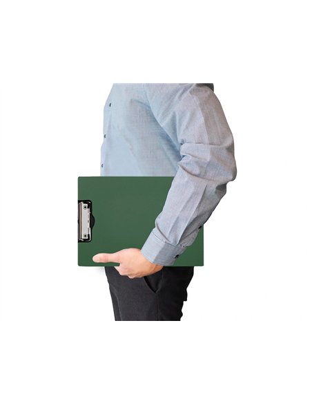 Porte-bloc q-connect miniclip superieur din a4 plastique 50% recycle epaisseur 2,1mm coloris vert olive.