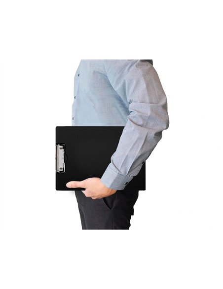 Porte-bloc q-connect miniclip superieur din a4 plastique 50% recycle epaisseur 2,1mm coloris noir.