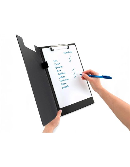 Porte-bloc q-connect miniclip superieur din a4 plastique 50% recycle epaisseur 2,1mm coloris noir.