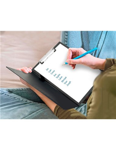 Porte-bloc q-connect miniclip superieur din a4 plastique 50% recycle epaisseur 2,1mm coloris noir.