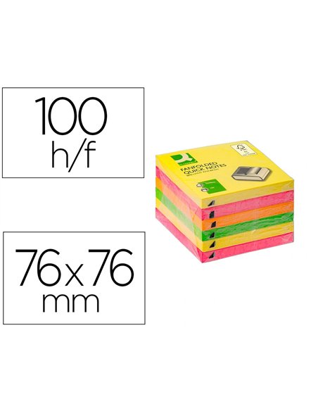 Bloc notes q-connect 76x76mm 100f adhesives repositionables zig-zag coloris neon lot de 6.