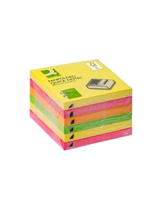 Bloc notes q-connect 76x76mm 100f adhesives repositionables zig-zag coloris neon lot de 6. 2