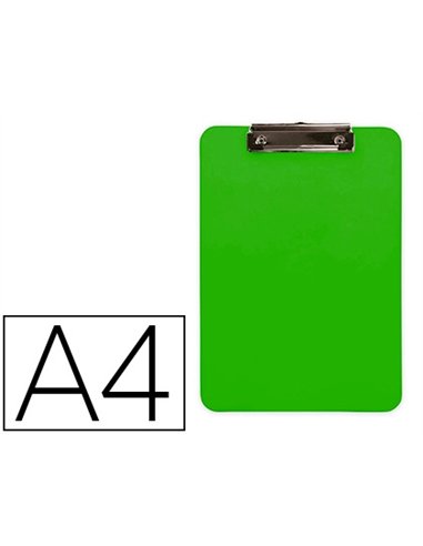 Porte-bloc q-connect plastique rigide epaisseur 2,5mm a4 210x297mm pince metallique coloris vert.