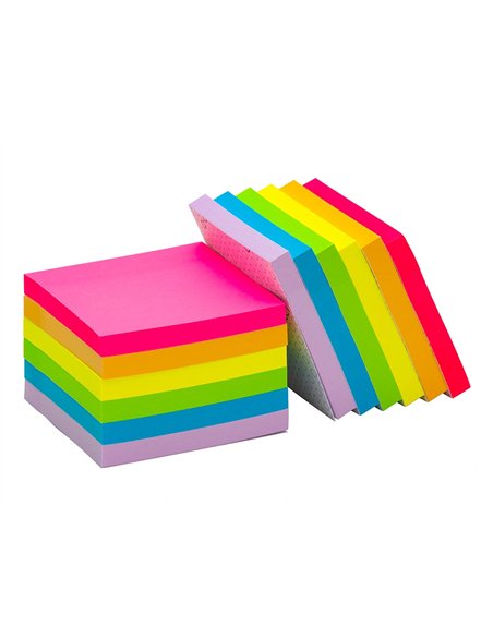 Bloc notes q-connect 76x76mm 100f adhesives repositionables coloris fluo et pastel assortis pack 12 unites.