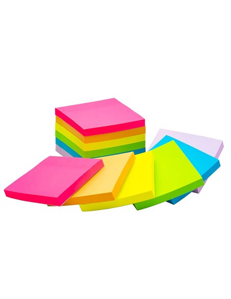 Bloc notes q-connect 76x76mm 100f adhesives repositionables coloris fluo et pastel assortis pack 12 unites.