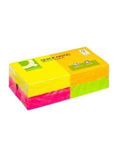 Bloc-notes q-connect quick notes couleurs néon rainbow 76x76mm 80f repositionnables rose/orange/vert/jaune 12 blocs. 2