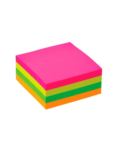 Bloc-notes q-connect cube quick notes 76x76mm 400f repositionnables sans traces coloris neon.