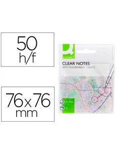 Bloc notes q-connect 76x76mm 50f semi-transparentes adhesives repositionables coloris blanc.