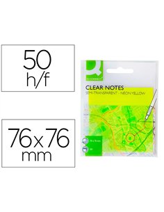 Bloc notes q-connect 76x76mm 50f semi-transparentes adhesives repositionables coloris jaune fluo.