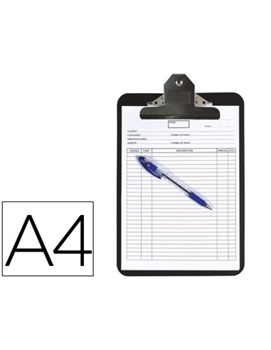 Porte-bloc q-connect polypropylène épaisseur 4mm a4 210x29 7mm pince métallique coloris noir.