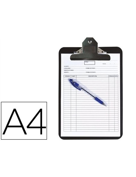 Porte-bloc q-connect polypropylène épaisseur 4mm a4 210x29 7mm pince métallique coloris noir.