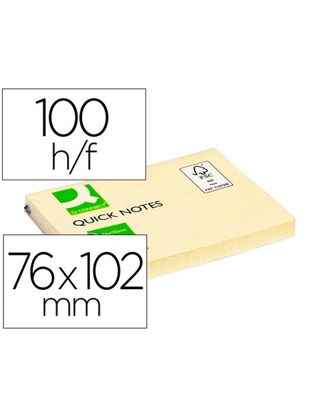 Bloc-notes q-connect quick notes 102x76mm 1 bloc 100f repositionnables coloris jaune.