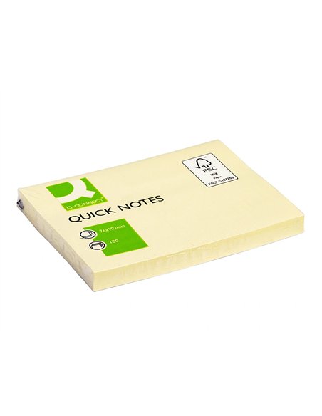 Bloc-notes q-connect quick notes 102x76mm 1 bloc 100f repositionnables coloris jaune.
