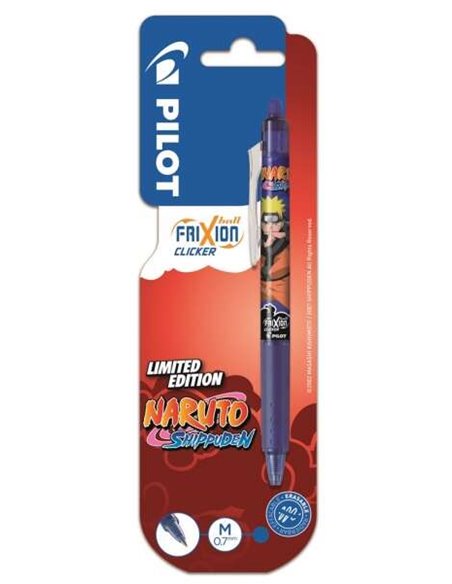 Stylo gel effaçable rétractable Pilot Frixion Clicker Naruto Shippuden - Pointe bille 0,7 mm - Trait 0,4 mm - Grip - Bleu