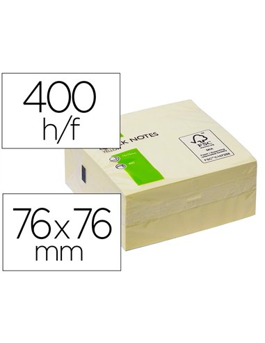 Bloc-notes q-connect cube quick notes 76x76mm 400f repositionnables sans traces coloris jaune.