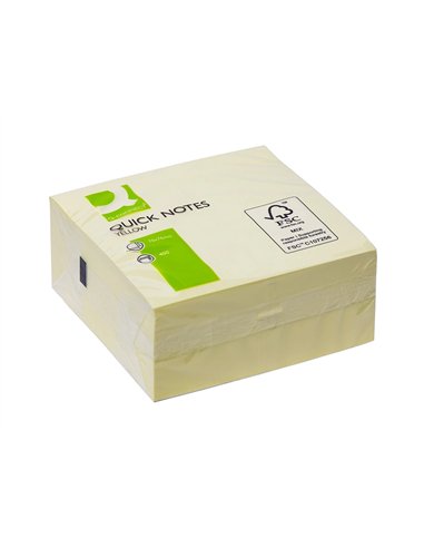 Bloc-notes q-connect cube quick notes 76x76mm 400f repositionnables sans traces coloris jaune.