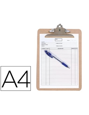 Porte-bloc q-connect carton très rigide épaisseur 3mm a4 210x297mm pince métallique 150mm couleur carton naturel.