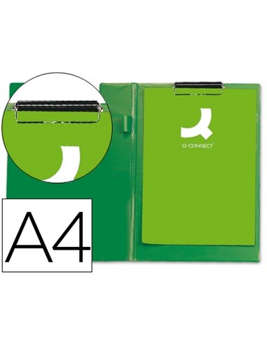 Porte-bloc q-connect plastique épaisseur 3mm a4 210x297mm porte-stylo pince coloris vert.