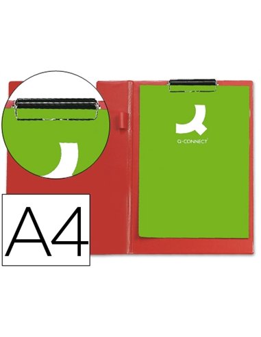 Porte-bloc q-connect plastique épaisseur 3mm a4 210x297mm porte-stylo pince coloris rouge.
