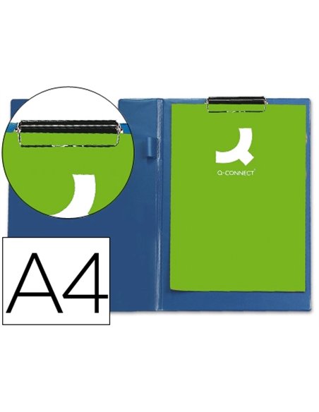 Porte-bloc q-connect plastique épaisseur 3mm a4 210x297mm porte-stylo pince coloris bleu.
