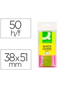 Bloc-notes q-connect couleurs néon 38x51mm 50f repositionnables coloris assortis 3 blocs.