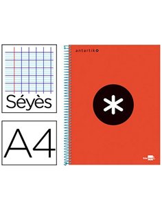 Cahier spirale liderpapel antartik a4 240p 100g couverture carton contrecolle seyes microperfore 4 trous rouge.