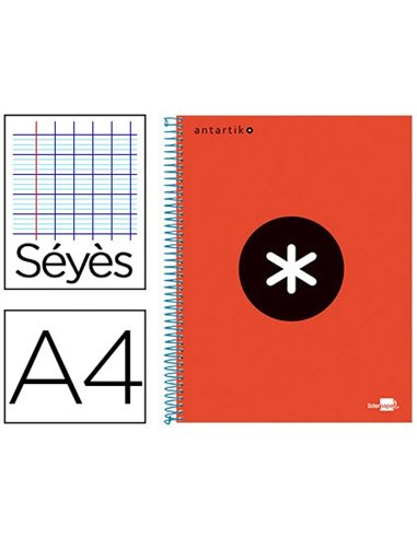 Cahier spirale liderpapel antartik a4 240p 100g couverture carton contrecolle seyes microperfore 4 trous rouge.