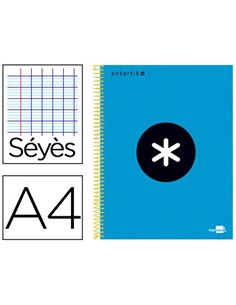 Cahier spirale liderpapel antartik a4 240p 100g couverture carton contrecolle seyes microperfore 4 trous bleu.